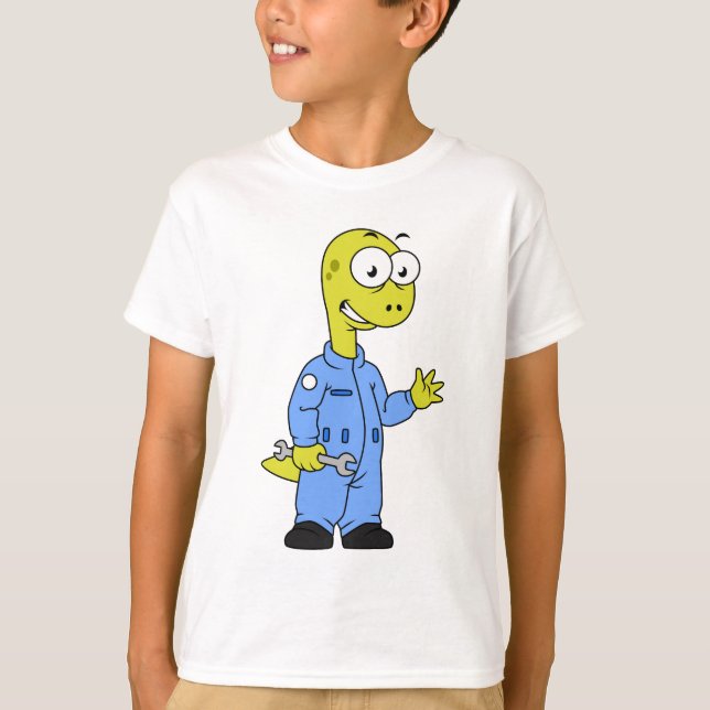 Illustration Of A Brontosaurus Mechanic. T-Shirt (Front)