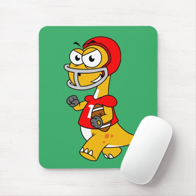 Illustration Of A Brontosaurus Playing Football. Mouse Pad (With Mouse)