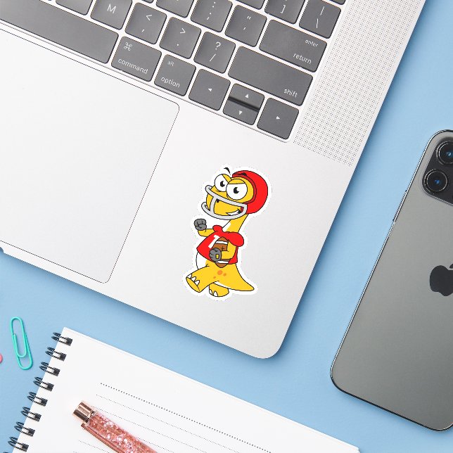 Illustration Of A Brontosaurus Playing Football. Sticker (Laptop w/ iPhone)