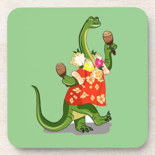 Illustration Of A Brontosaurus Playing Maracas Beverage Coaster