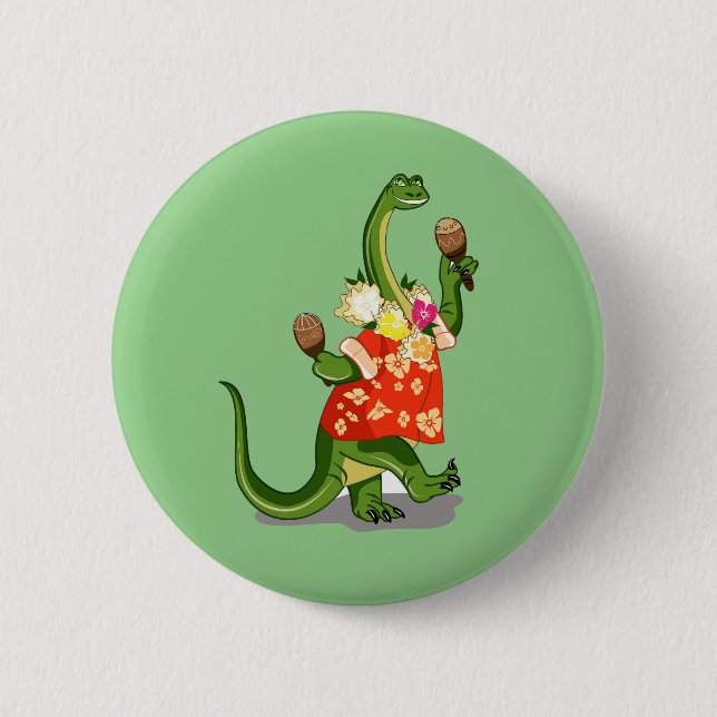 Illustration Of A Brontosaurus Playing Maracas. Button (Front)