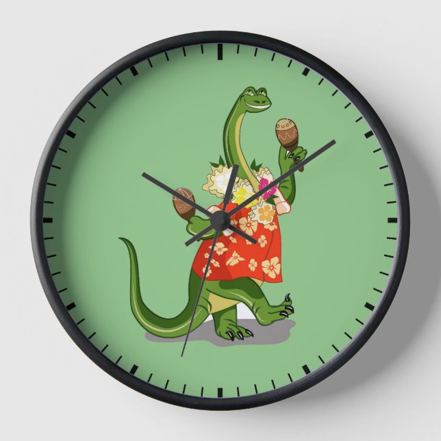 Illustration Of A Brontosaurus Playing Maracas. Clock (Front)