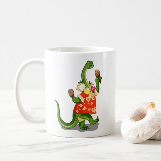 Illustration Of A Brontosaurus Playing Maracas. Coffee Mug (With Donut)