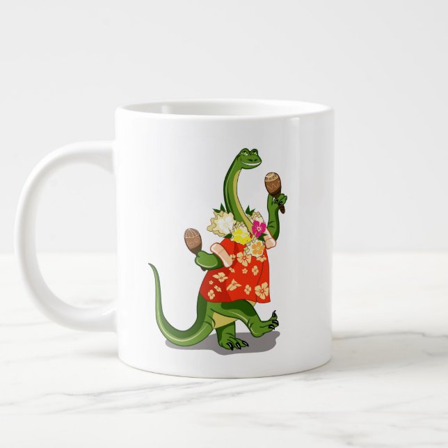 Illustration Of A Brontosaurus Playing Maracas. Giant Coffee Mug (Left)