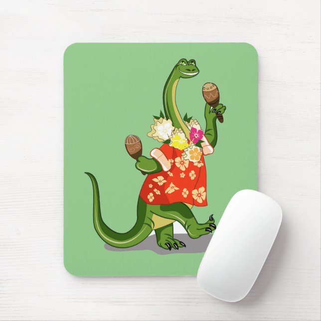 Illustration Of A Brontosaurus Playing Maracas. Mouse Pad (With Mouse)