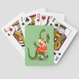 Illustration Of A Brontosaurus Playing Maracas. Poker Cards