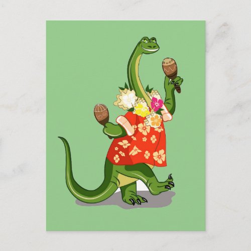 Illustration Of A Brontosaurus Playing Maracas Postcard