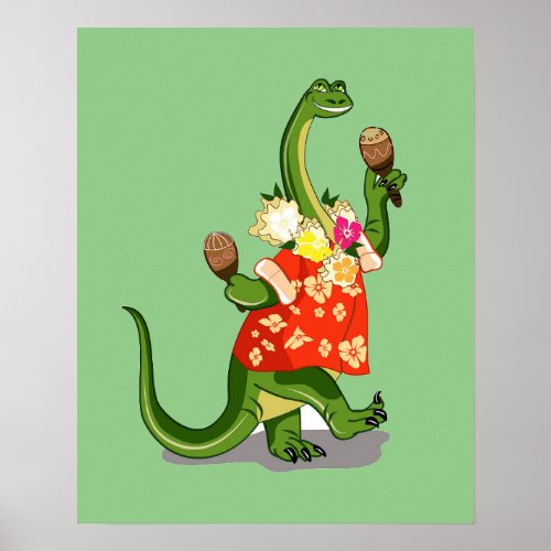 Illustration Of A Brontosaurus Playing Maracas Poster