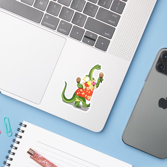 Illustration Of A Brontosaurus Playing Maracas. Sticker (Laptop w/ iPhone)