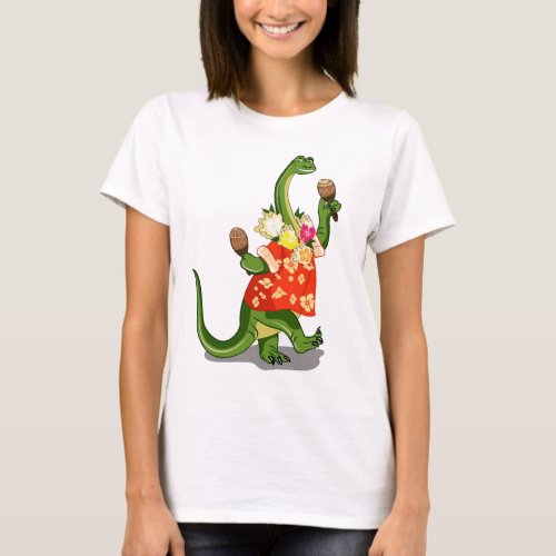 Illustration Of A Brontosaurus Playing Maracas T_Shirt