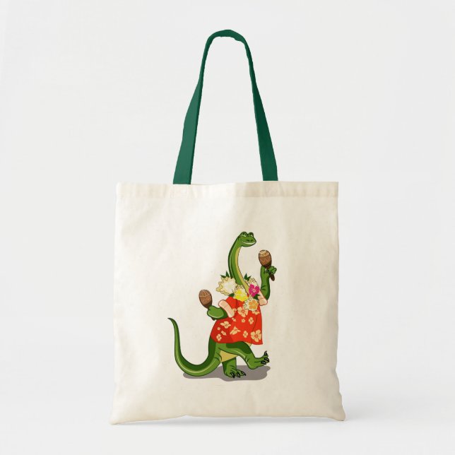 Illustration Of A Brontosaurus Playing Maracas. Tote Bag (Front)