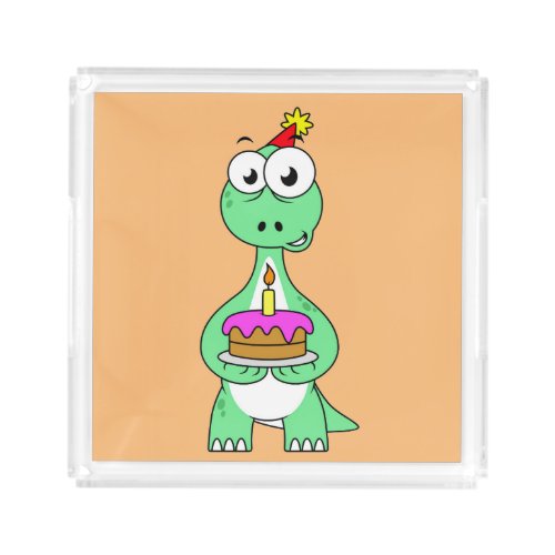 Illustration Of A Brontosaurus With Birthday Cake Acrylic Tray