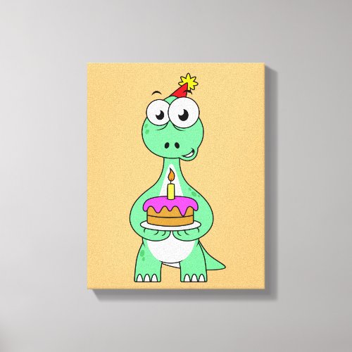Illustration Of A Brontosaurus With Birthday Cake Canvas Print