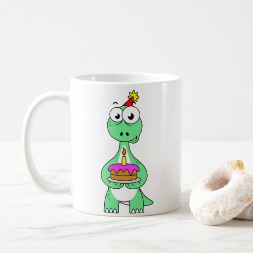 Illustration Of A Brontosaurus With Birthday Cake Coffee Mug