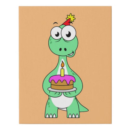Illustration Of A Brontosaurus With Birthday Cake Faux Canvas Print