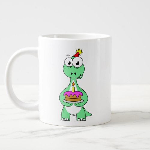 Illustration Of A Brontosaurus With Birthday Cake Giant Coffee Mug