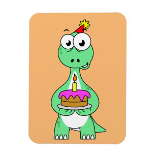 Illustration Of A Brontosaurus With Birthday Cake. Magnet