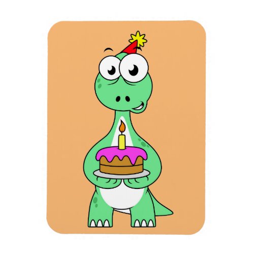 Illustration Of A Brontosaurus With Birthday Cake Magnet