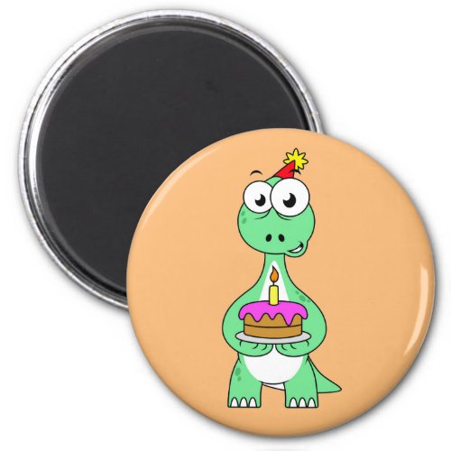 Illustration Of A Brontosaurus With Birthday Cake Magnet