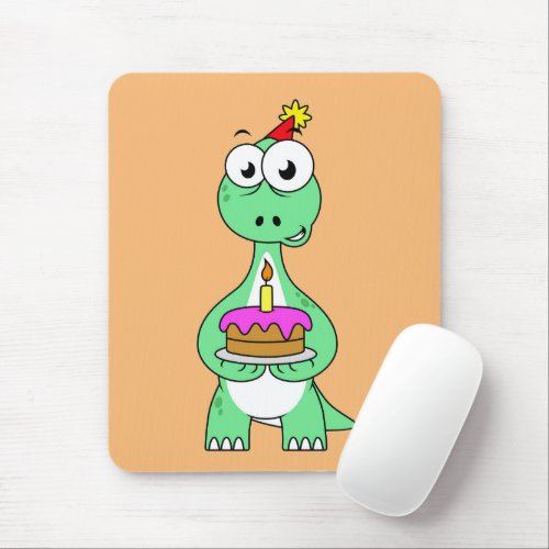 Illustration Of A Brontosaurus With Birthday Cake Mouse Pad