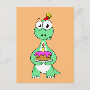 Illustration Of A Brontosaurus With Birthday Cake. Postcard