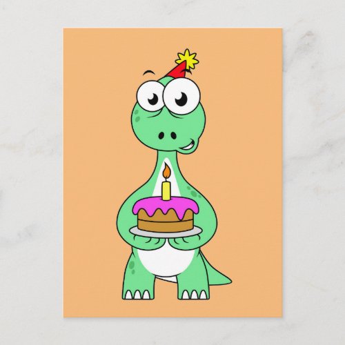 Illustration Of A Brontosaurus With Birthday Cake Postcard