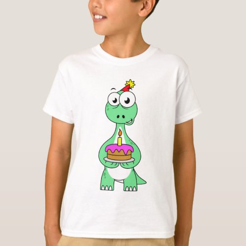 Illustration Of A Brontosaurus With Birthday Cake T_Shirt