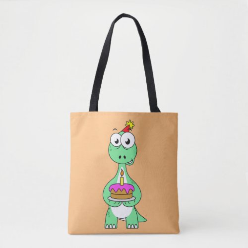 Illustration Of A Brontosaurus With Birthday Cake Tote Bag