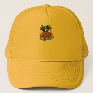 Illustration of a car with flowers and insects.  trucker hat