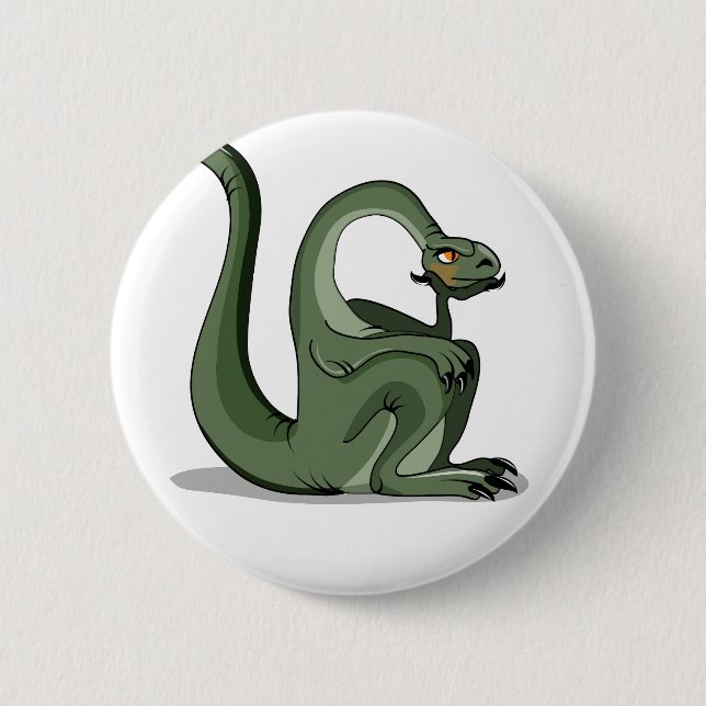 Illustration Of A Cartoon Brontosaurus Thinking. Button (Front)