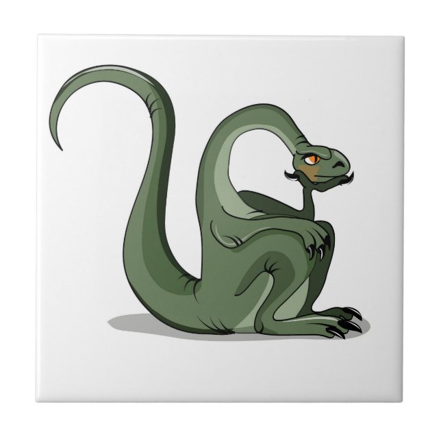 Illustration Of A Cartoon Brontosaurus Thinking. Ceramic Tile (Front)