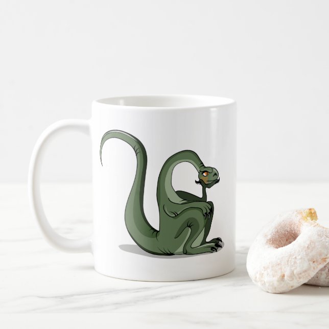 Illustration Of A Cartoon Brontosaurus Thinking. Coffee Mug (With Donut)