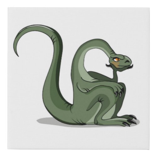 Illustration Of A Cartoon Brontosaurus Thinking Faux Canvas Print