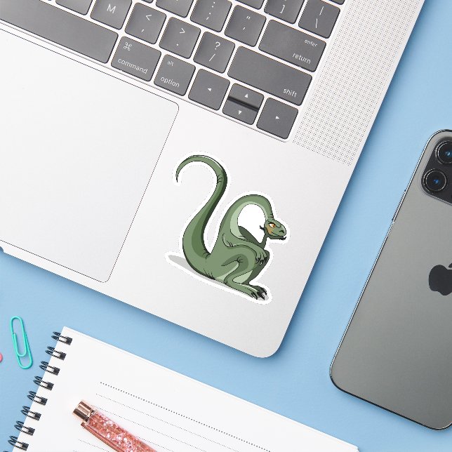 Illustration Of A Cartoon Brontosaurus Thinking. Sticker (Laptop w/ iPhone)