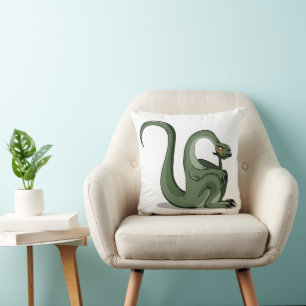 Illustration Of A Cartoon Brontosaurus Thinking. Throw Pillow