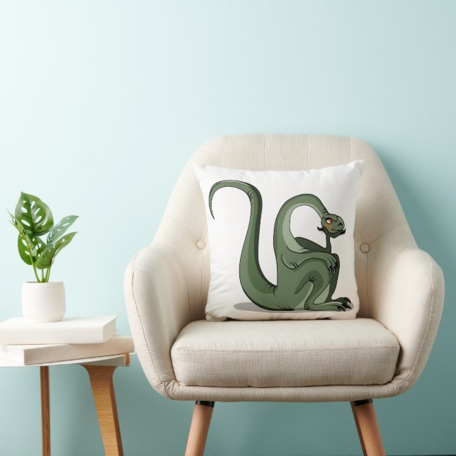 Illustration Of A Cartoon Brontosaurus Thinking. Throw Pillow (Chair)
