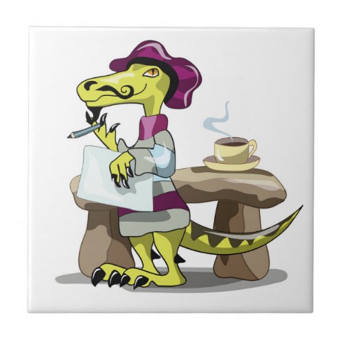 Illustration Of A Cartoon Raptor Poet Thinking Ceramic Tile