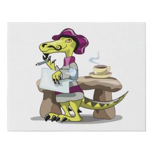 Illustration Of A Cartoon Raptor Poet Thinking Faux Canvas Print