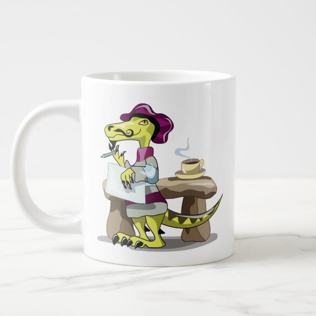 Illustration Of A Cartoon Raptor Poet Thinking. Giant Coffee Mug (Left)