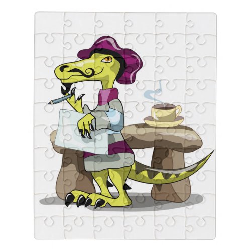 Illustration Of A Cartoon Raptor Poet Thinking Jigsaw Puzzle