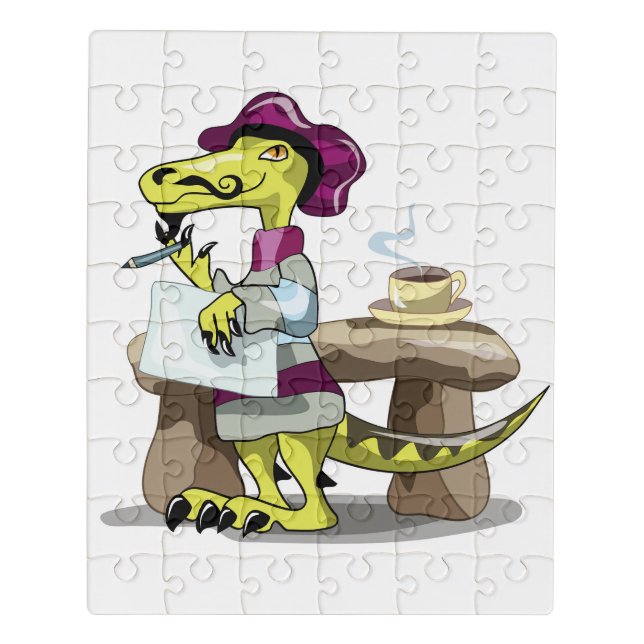 Illustration Of A Cartoon Raptor Poet Thinking. Jigsaw Puzzle (Puzzle Vertical)