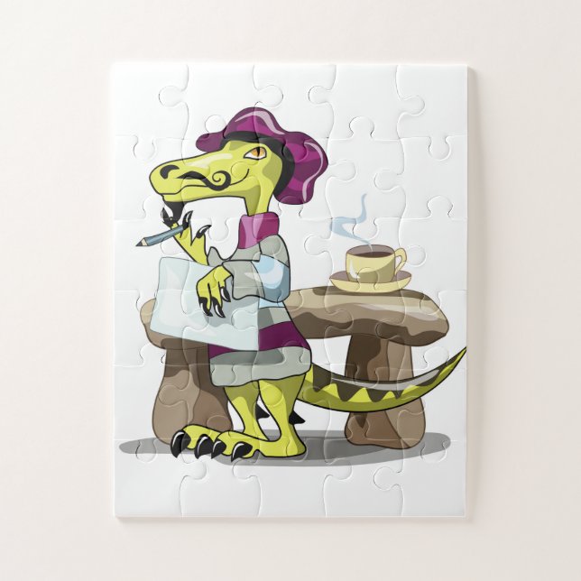 Illustration Of A Cartoon Raptor Poet Thinking. Jigsaw Puzzle (Vertical)