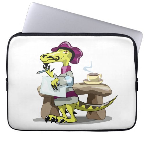 Illustration Of A Cartoon Raptor Poet Thinking Laptop Sleeve