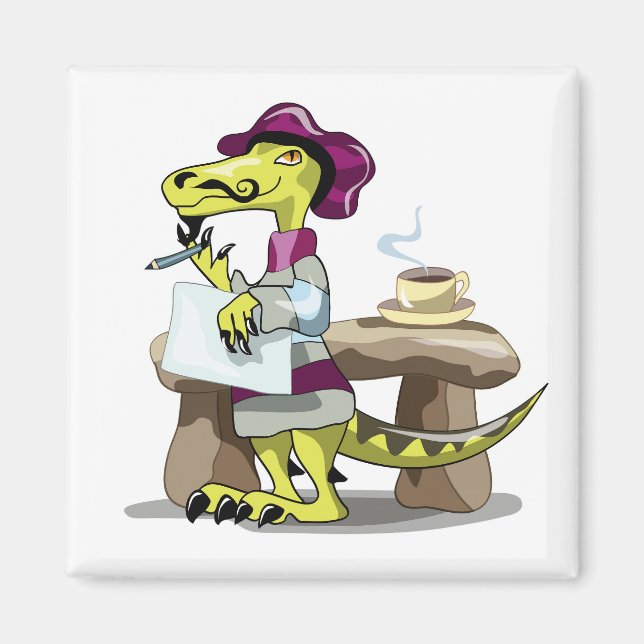 Illustration Of A Cartoon Raptor Poet Thinking. Magnet (Front)