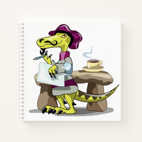 Illustration Of A Cartoon Raptor Poet Thinking Notebook
