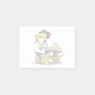 Illustration Of A Cartoon Raptor Poet Thinking. Post-it Notes