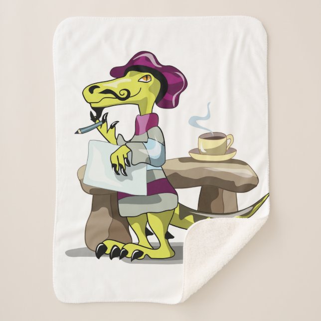 Illustration Of A Cartoon Raptor Poet Thinking. Sherpa Blanket (Front)