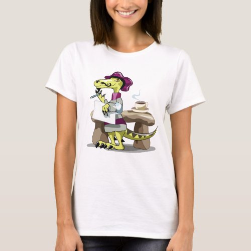 Illustration Of A Cartoon Raptor Poet Thinking T_Shirt