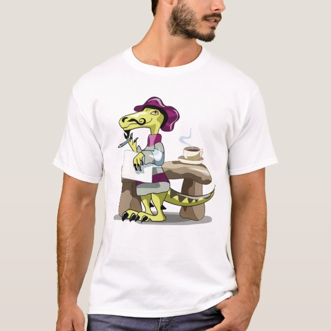 Illustration Of A Cartoon Raptor Poet Thinking. T-Shirt (Front)