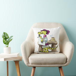 Illustration Of A Cartoon Raptor Poet Thinking. Throw Pillow